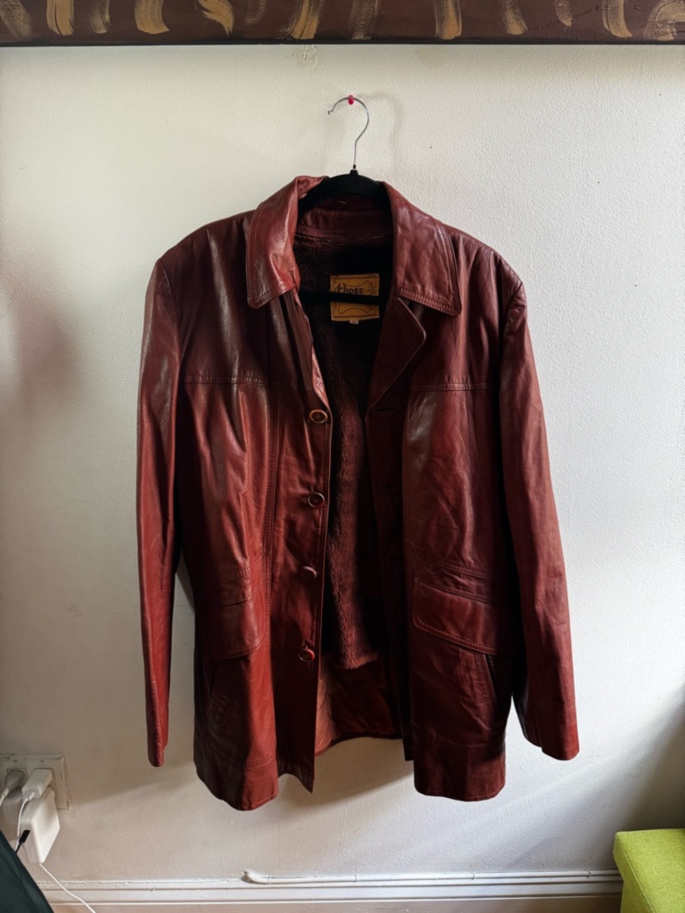 Vintage Deep Red Leather Button-Front Jacket